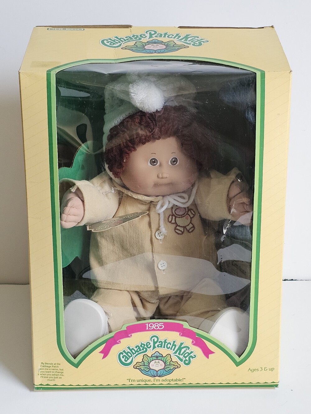 Vintage Cabbage Patch Kids 1985 16" Girl Doll Curly Brown Hair & Brown Eyes NIB